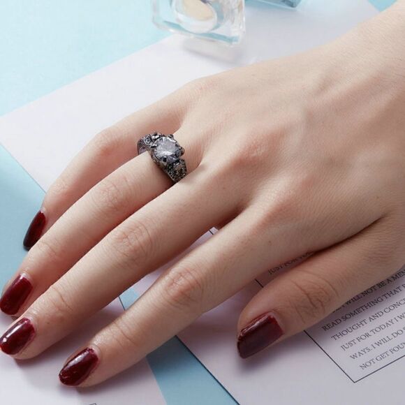 White Zircon Black Rhodium Plated Ring - Picture 2 of 2